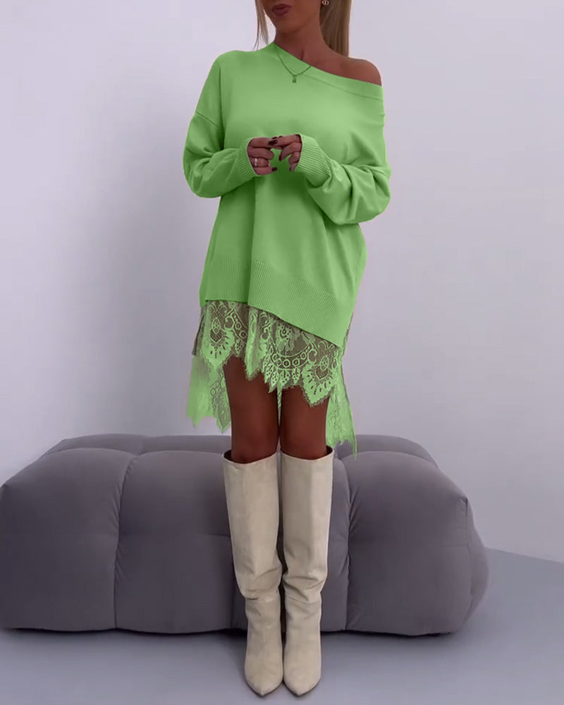 Carlotta™ - Effen, Off-shoulder Slim-fit Trui