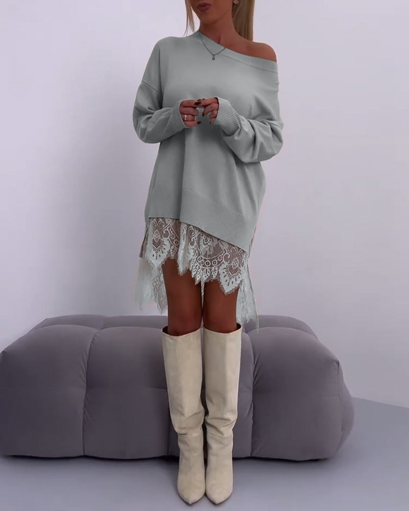 Carlotta™ - Effen, Off-shoulder Slim-fit Trui