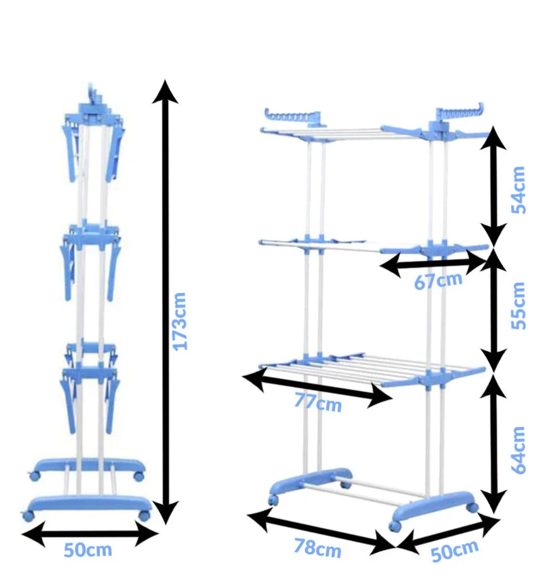 SpaceDry™ – Verrijdbaar & Opvouwbaar Droogrek met Kledinghangersteunen