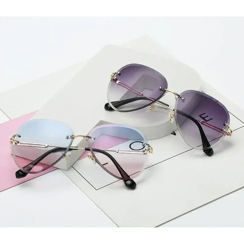 Arietta Rimless Beveled Lens Sunglasses