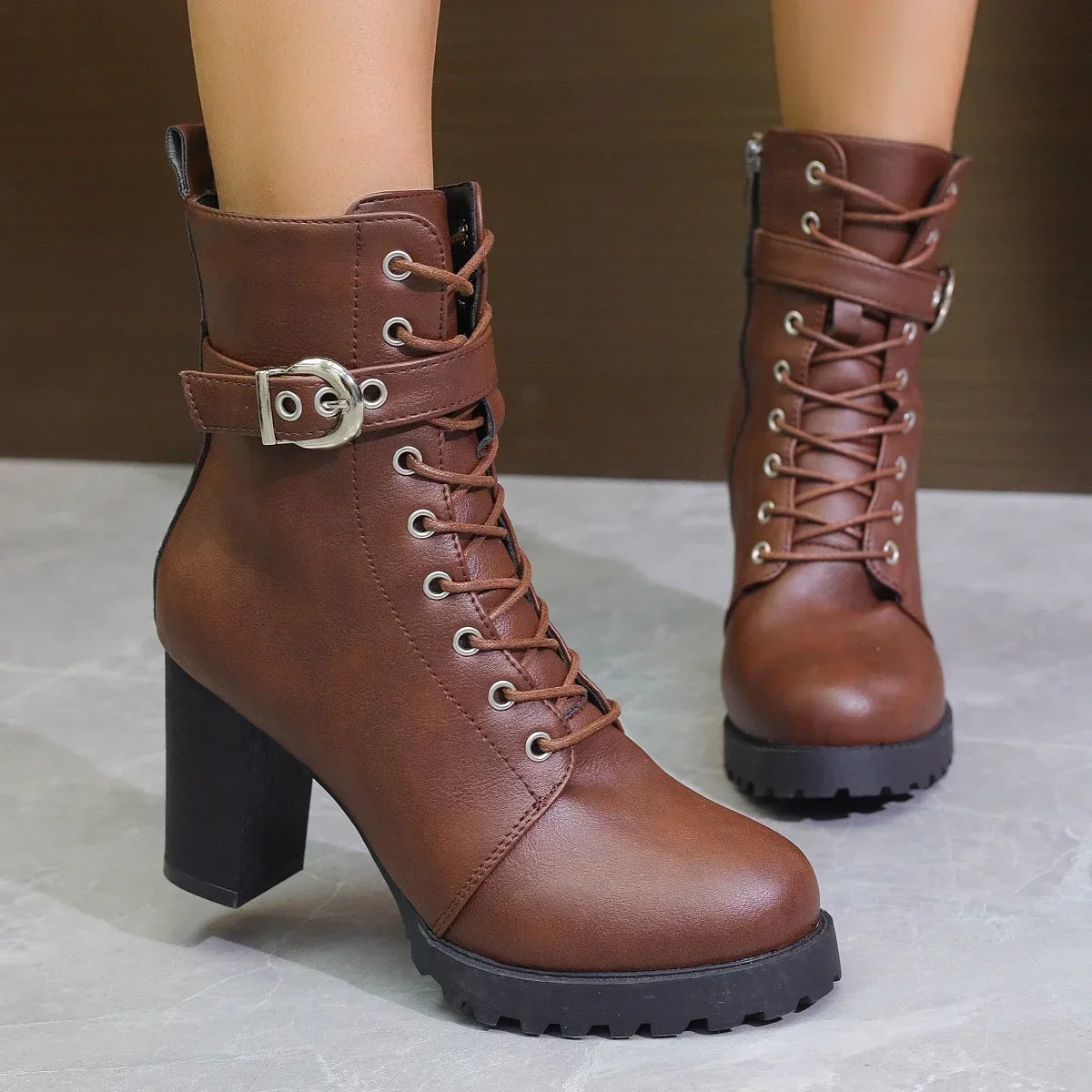 Lace-Up Vegan Leather Platform Boot