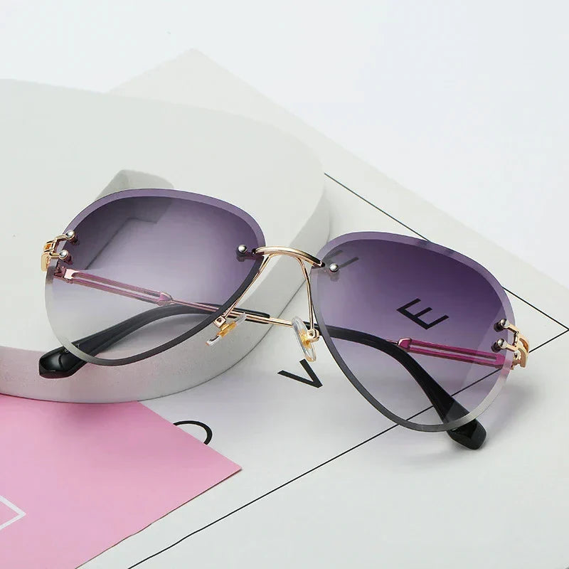 Arietta Rimless Beveled Lens Sunglasses
