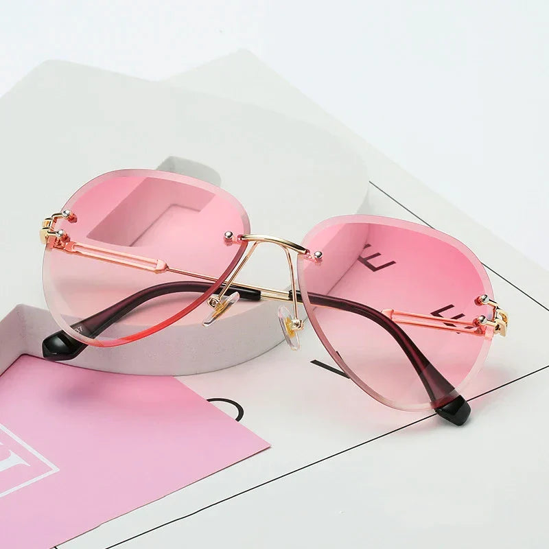 Arietta Rimless Beveled Lens Sunglasses