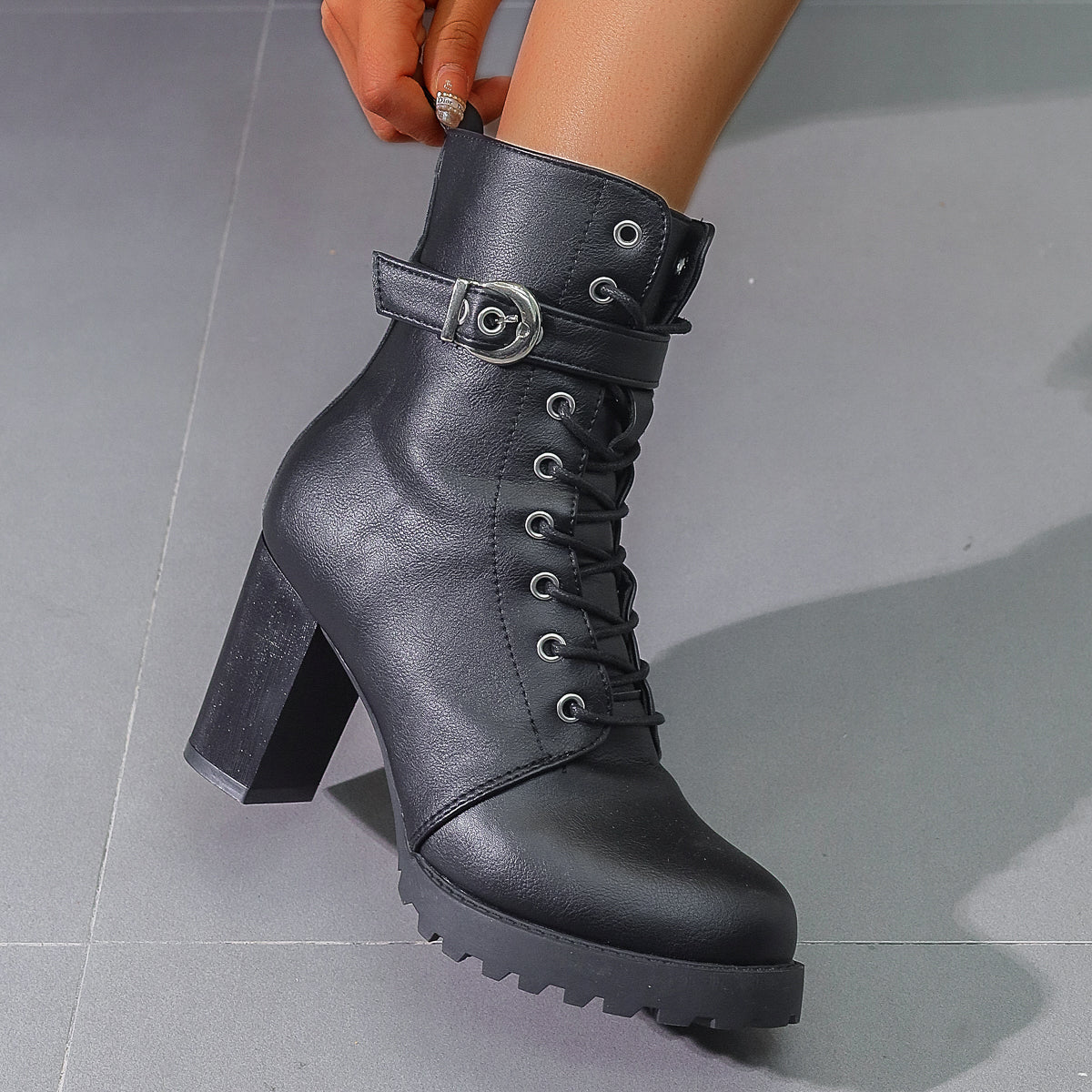 Lace-Up Vegan Leather Platform Boot