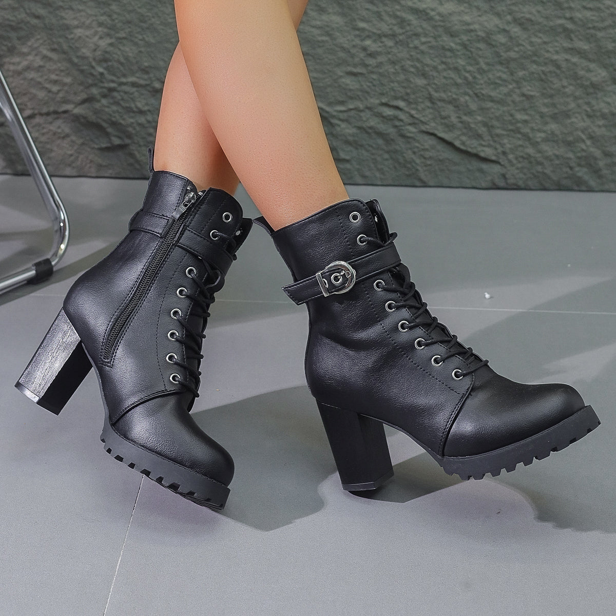 Lace-Up Vegan Leather Platform Boot