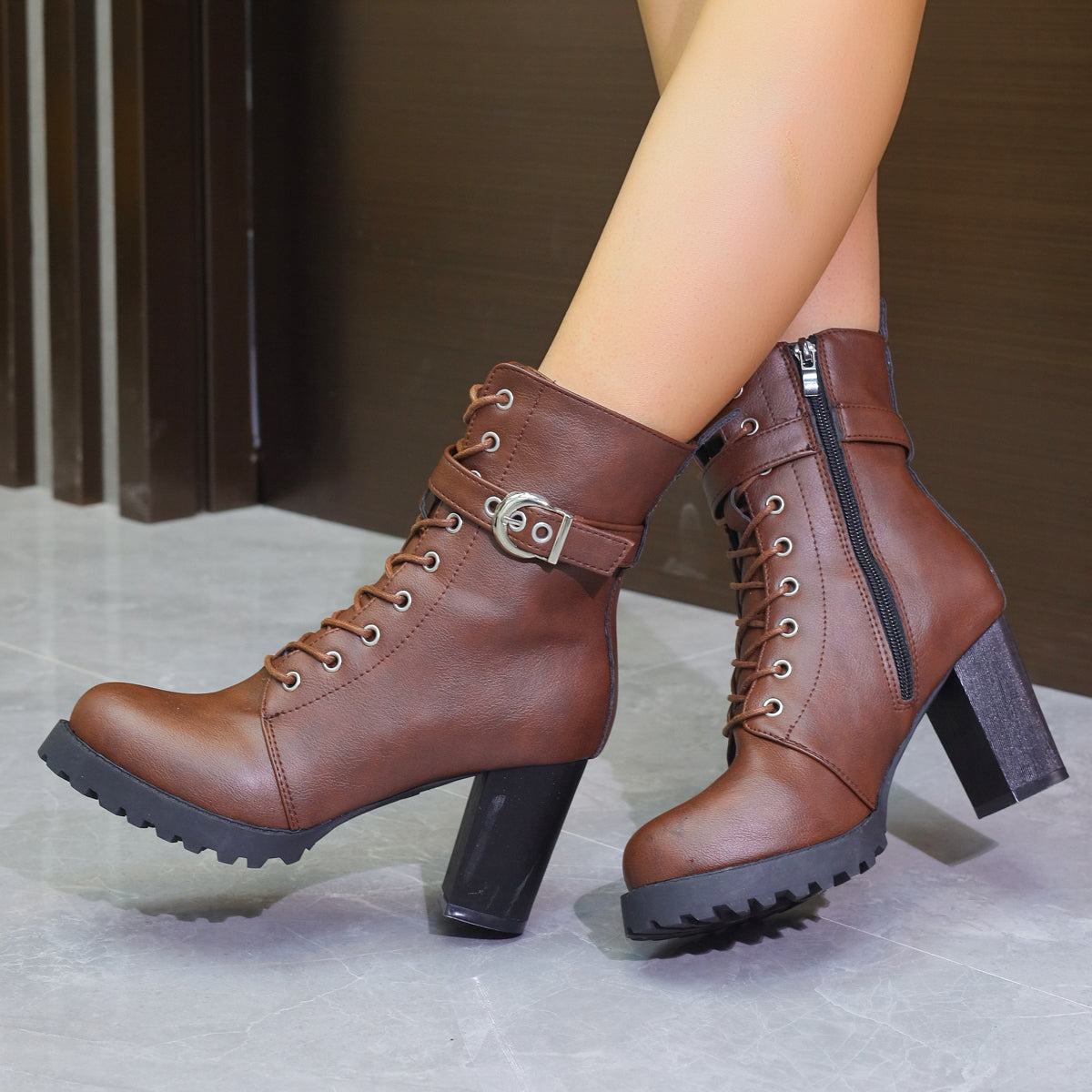 Lace-Up Vegan Leather Platform Boot