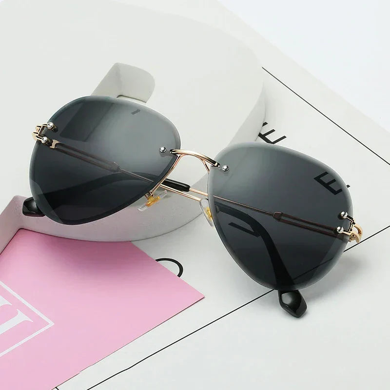 Arietta Rimless Beveled Lens Sunglasses