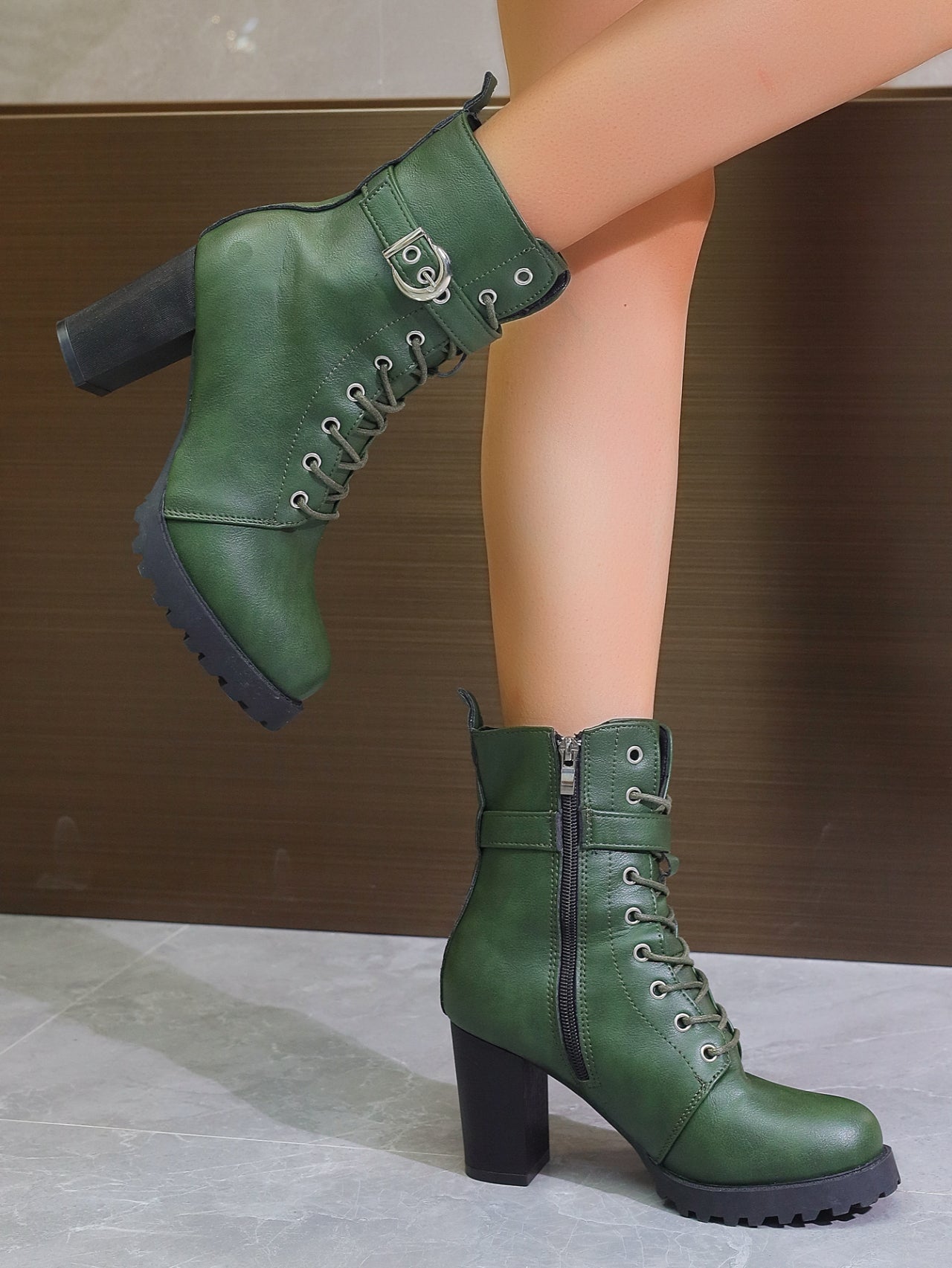 Lace-Up Vegan Leather Platform Boot