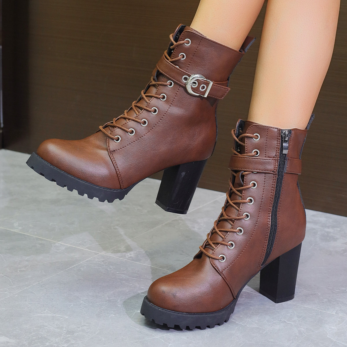 Lace-Up Vegan Leather Platform Boot