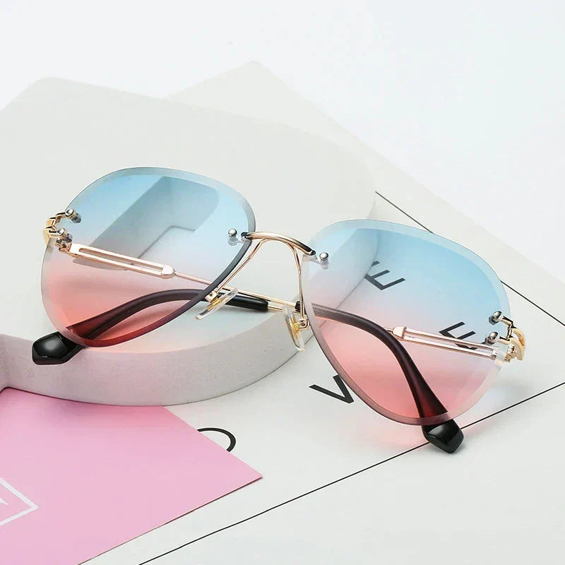 Arietta Rimless Beveled Lens Sunglasses