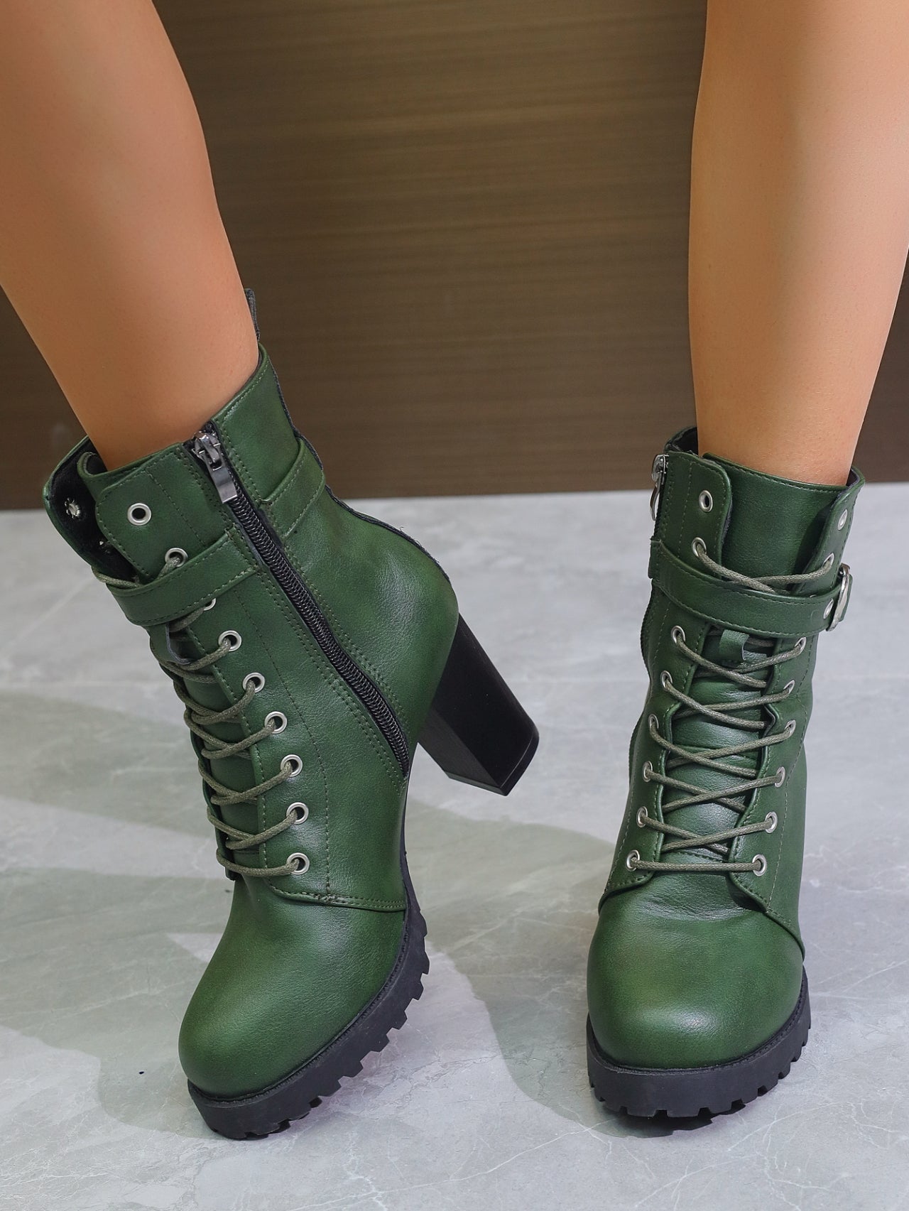 Lace-Up Vegan Leather Platform Boot