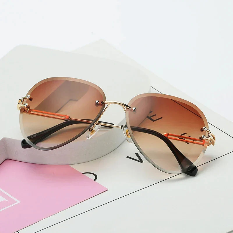 Arietta Rimless Beveled Lens Sunglasses