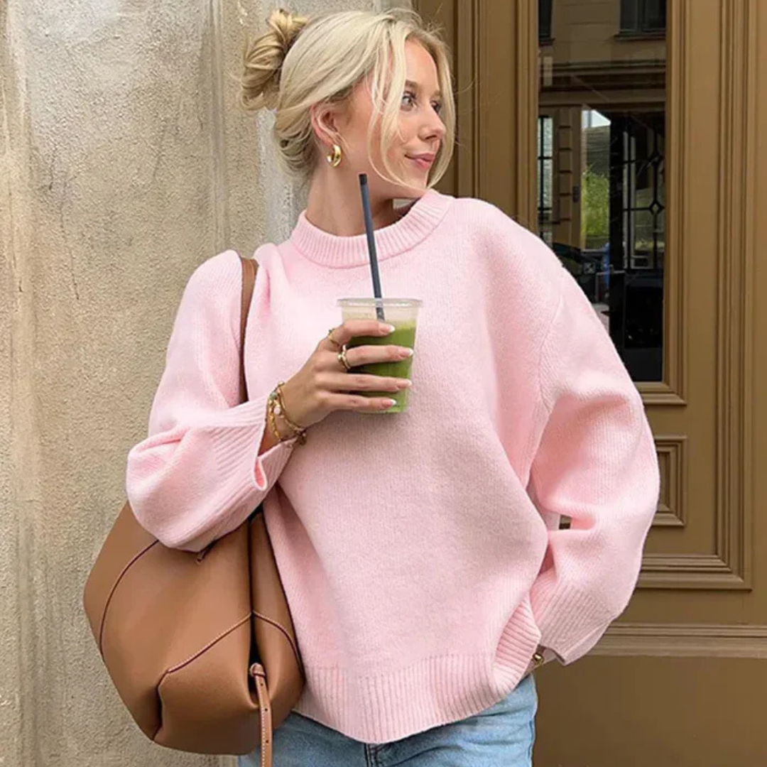Aria™ - Gezellig in Roze Trui Met Ronde Hals