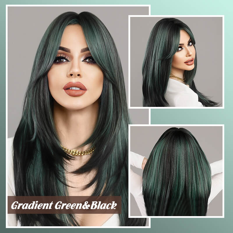 BangsBliss™ - Lange pruik met gelaagde pony voor een stijlvolle transformatie!