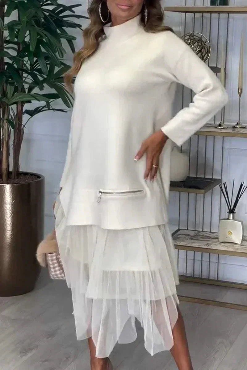 Eleni™ - Gebreide jurk met effen patchwork voor casual Dames