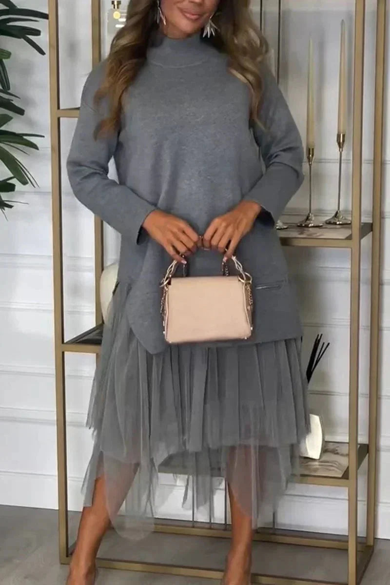 Eleni™ - Gebreide jurk met effen patchwork voor casual Dames